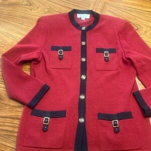 ST JOHN COLLECTION by Marie Gray RED JACKET button front KNIT EXCELLENT size 8
